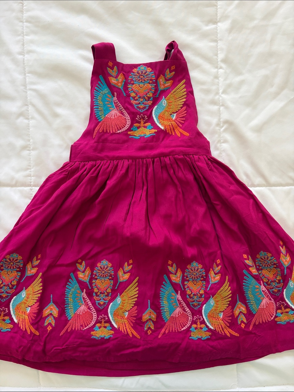 Girls' Magenta Embroidered Pinafore Dress